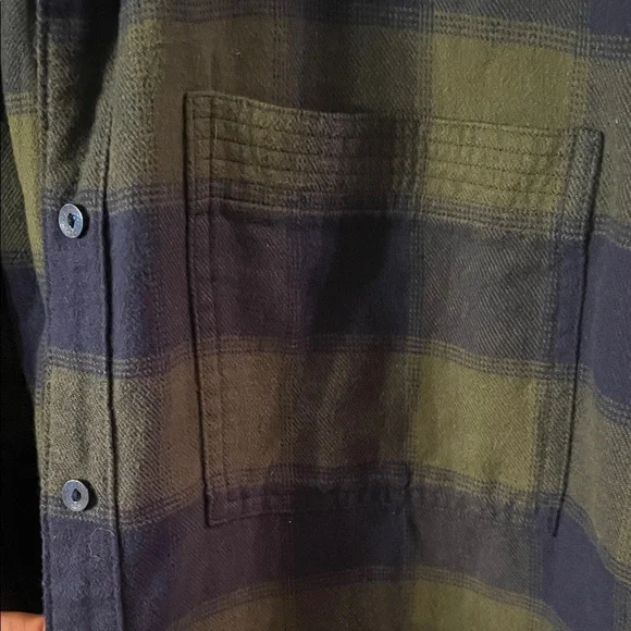 aerie Olive & Navy Plaid Oversized Button-Up Shirt - Picture 4 of 5